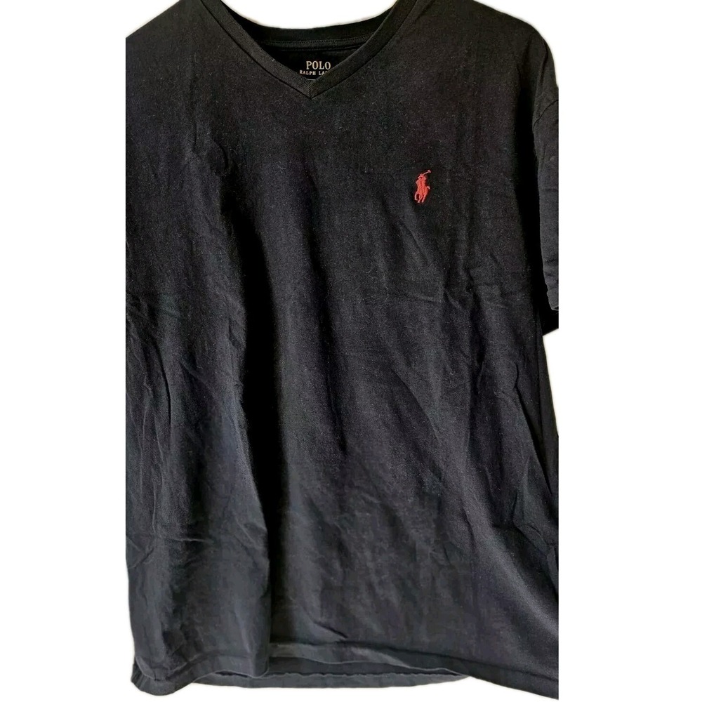 Polo Ralph Lauren Mens Navy Blue Short Sleeve V-Neck Red Horse Logo T-Shirt Sz L